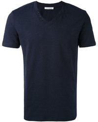 T-shirt à col en v bleu marine Paolo Pecora