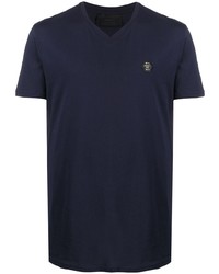 T-shirt à col en v bleu marine Philipp Plein