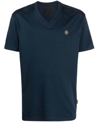 T-shirt à col en v bleu marine Philipp Plein