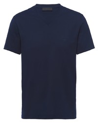T-shirt à col en v bleu marine Prada