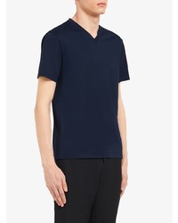 T-shirt à col en v bleu marine Prada