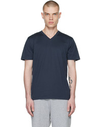 T-shirt à col en v bleu marine Sunspel