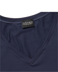 T-shirt à col en v bleu marine Hanro