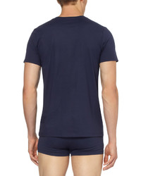 T-shirt à col en v bleu marine Hanro
