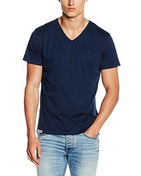 T-shirt à col en v bleu marine