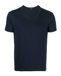 T-shirt à col en v bleu marine Tom Ford