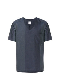 T-shirt à col en v bleu marine Ts(S)