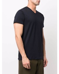 T-shirt à col en v bleu marine Jil Sander