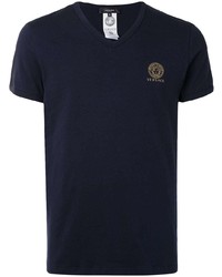 T-shirt à col en v bleu marine Versace