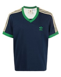 T-shirt à col en v bleu marine Wales Bonner X Adidas