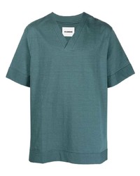 T-shirt à col en v bleu Jil Sander