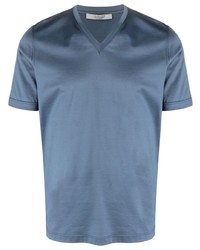 T-shirt à col en v bleu La Fileria For D'aniello