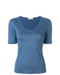 T-shirt à col en v bleu Le Tricot Perugia