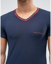 T-shirt à col en v bleu Emporio Armani