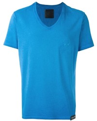 T-shirt à col en v bleu Philipp Plein
