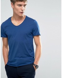 T-shirt à col en v bleu Selected
