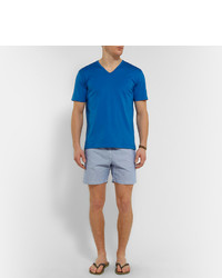 T-shirt à col en v bleu Sunspel