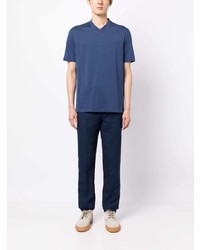T-shirt à col en v bleu Brunello Cucinelli