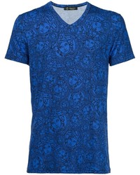 T-shirt à col en v bleu Versace
