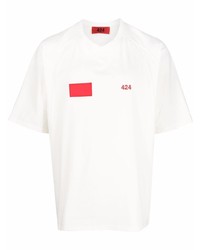 T-shirt à col en v brodé blanc 424