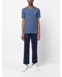 T-shirt à col en v brodé bleu Polo Ralph Lauren