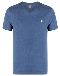 T-shirt à col en v brodé bleu Polo Ralph Lauren