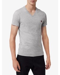 T-shirt à col en v brodé gris Burberry