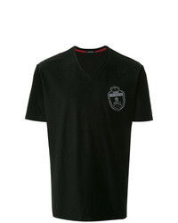 T-shirt à col en v brodé noir