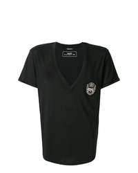 T-shirt à col en v brodé noir Balmain