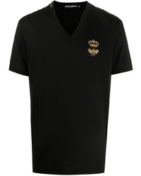 T-shirt à col en v brodé noir Dolce & Gabbana