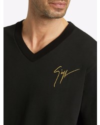 T-shirt à col en v brodé noir Giuseppe Zanotti