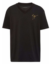 T-shirt à col en v brodé noir Giuseppe Zanotti