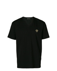 T-shirt à col en v brodé noir Versace