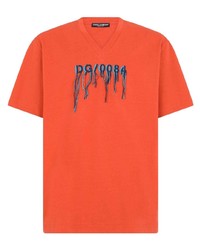 T-shirt à col en v brodé orange Dolce & Gabbana