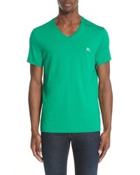 T-shirt à col en v brodé vert