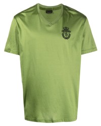 T-shirt à col en v brodé vert Billionaire