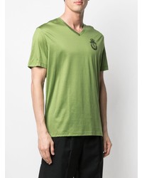 T-shirt à col en v brodé vert Billionaire