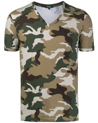 T-shirt à col en v camouflage olive