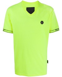 T-shirt à col en v chartreuse Philipp Plein