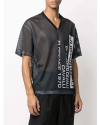 T-shirt à col en v en tulle imprimé noir Just Cavalli