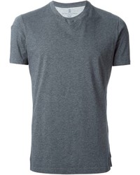 T-shirt à col en v gris foncé Brunello Cucinelli