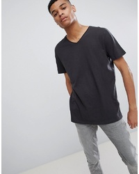 T-shirt à col en v gris foncé New Look