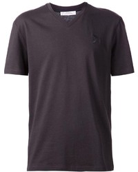 T-shirt à col en v gris foncé Versace