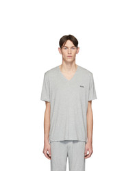 T-shirt à col en v gris BOSS
