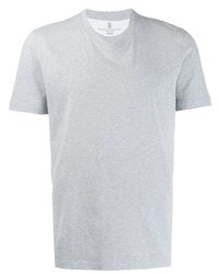 T-shirt à col en v gris Brunello Cucinelli