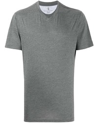 T-shirt à col en v gris Brunello Cucinelli