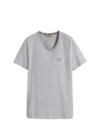 T-shirt à col en v gris Burberry