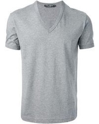 T-shirt à col en v gris Dolce & Gabbana