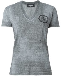 T-shirt à col en v gris Dsquared2