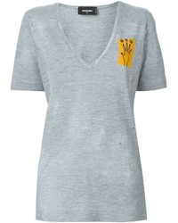 T-shirt à col en v gris Dsquared2